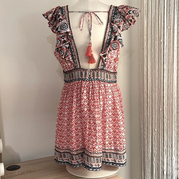 Anthropologie Women’s Flutter Printed Mini Dress Boho Summer Size 16 - Picture 6 of 12